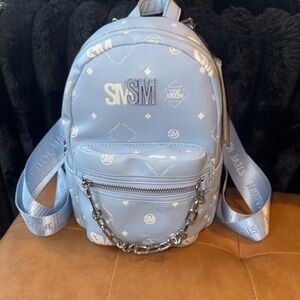 Steve Madden Light Blue Logo Backpack